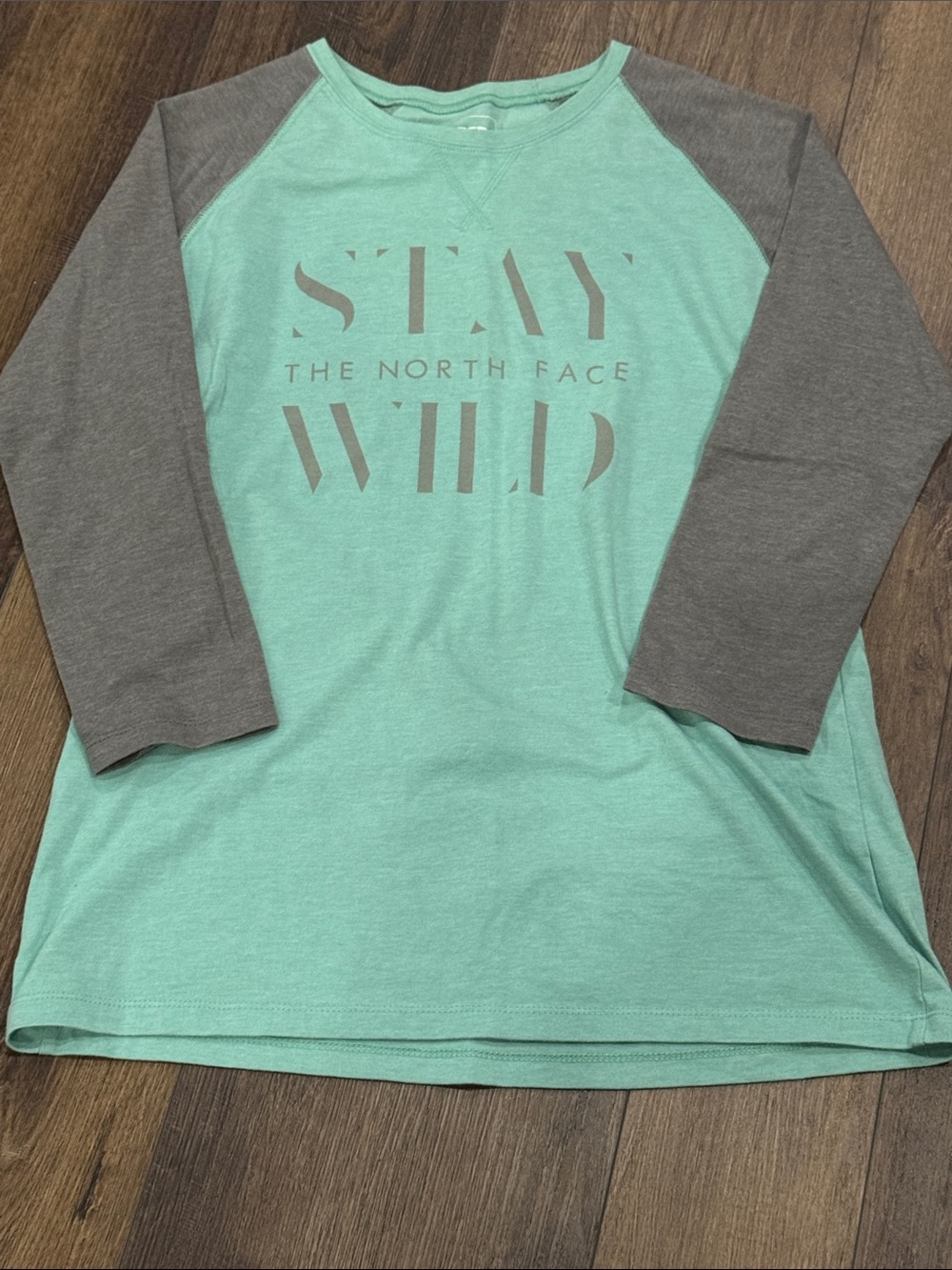 The North Face Women’s 'Stay Wild' Teal & Gray Raglan Shirt